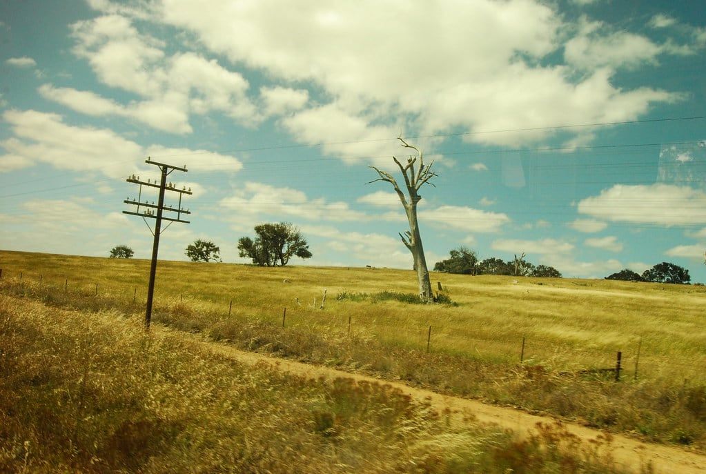 Broad clouds casting moving shadows across open Australian grassland
